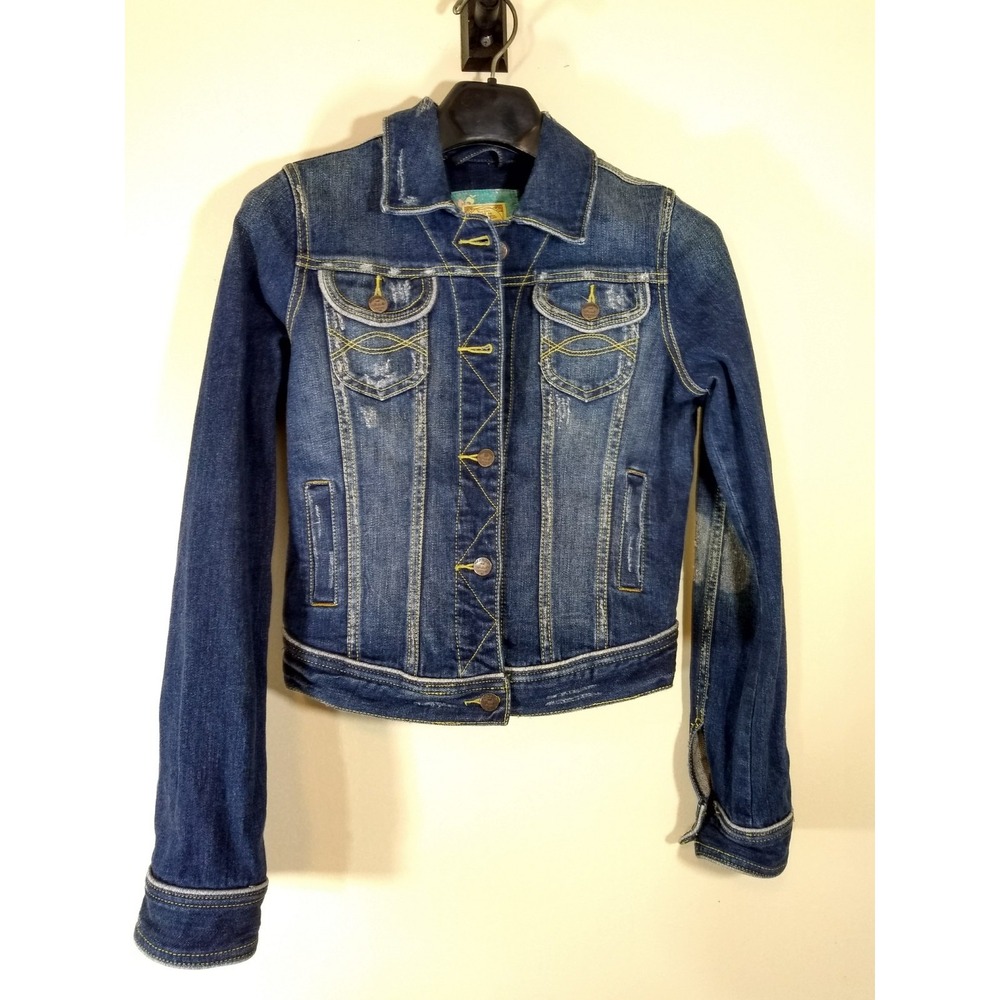 Vintage Y2K Abercrombie and Fitch Distressed Denim Jacket Junior Medium Blue